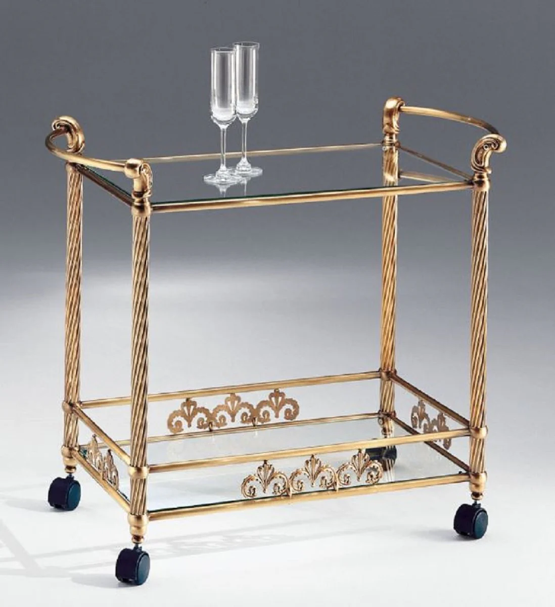 Casa Padrino Carrito de Servicio de Lujo Lat¨®n / Bronce Antiguo / Negro 86 x 48 x A. 72 cm - Carrito de Lat¨®n Rectangular con Placas de Vidrio - Accesorios Hoteles y Restaurantes - Hecho en Italia