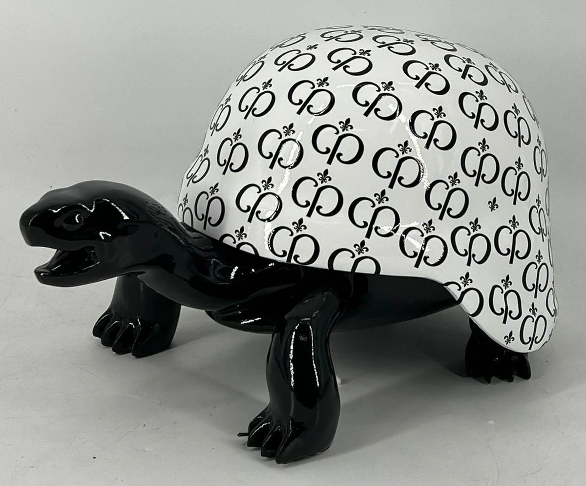 Casa Padrino figura decorativa de lujo tortuga negro / blanco 40 cm - Accesorios decorativos