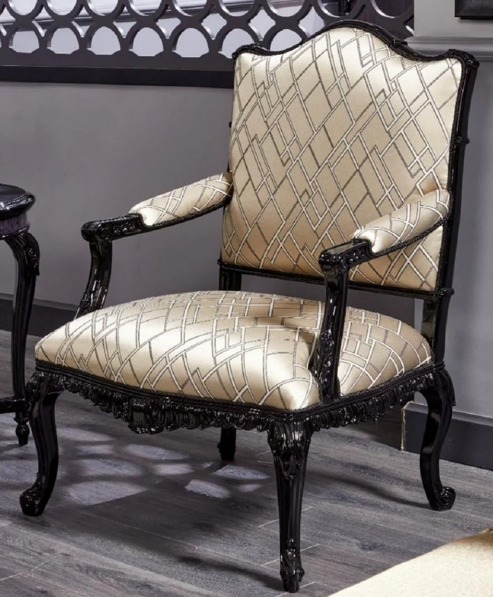 Casa Padrino sill¨®n barroco de lujo oro / negro - Magn¨ªfico sill¨®n de sal¨®n - Muebles de sal¨®n de estilo barroco - Muebles de lujo de estilo barroco - Mobiliario barroco