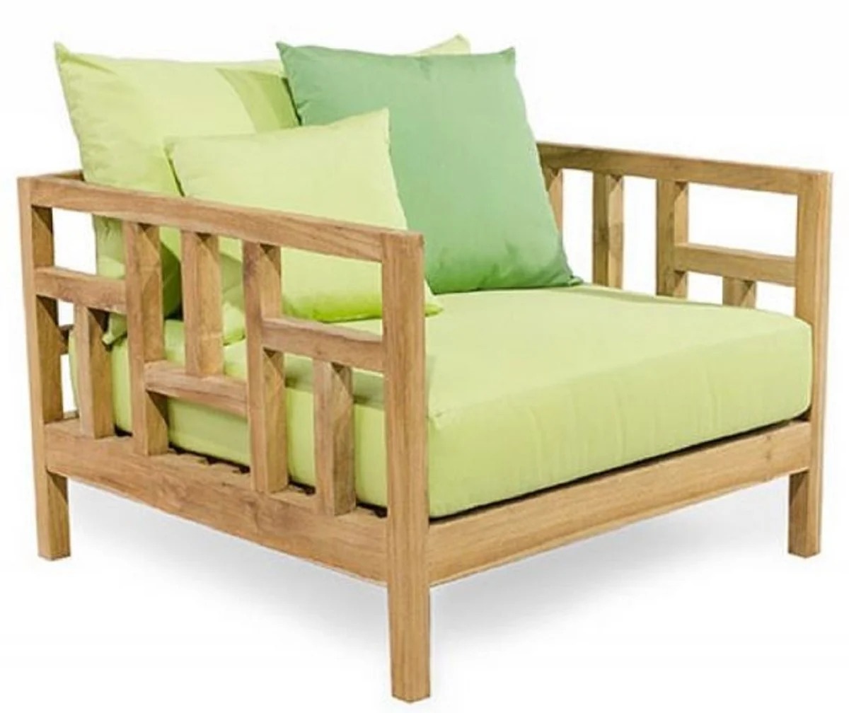 Casa Padrino sillón de jardín de lujo de madera maciza natural / verde claro 94 x 94 x A. 65 cm - Sillón de teca resistente a la intemperie con cojines - Muebles de Jardín y Terraza - Calidad de Lujo