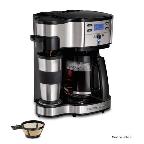 Hamilton Beach 2-Way Brewer 49980A, Single Serve Coffee Maker and Full 12 Cup Coffee Pot, Stainless Steel, Programmable
