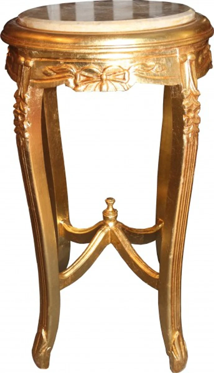 Baroque side table with marble top round gold 70 x 40 cm antique style