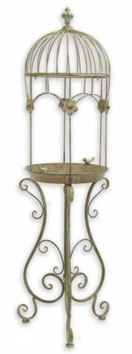 Casa Padrino Art Nouveau bañera para pájaros verde antiguo 38,5 x 38,3 x A. 128 cm - Bañera para pájaros de metal - Accesorios de decoración de jardín y terraza
