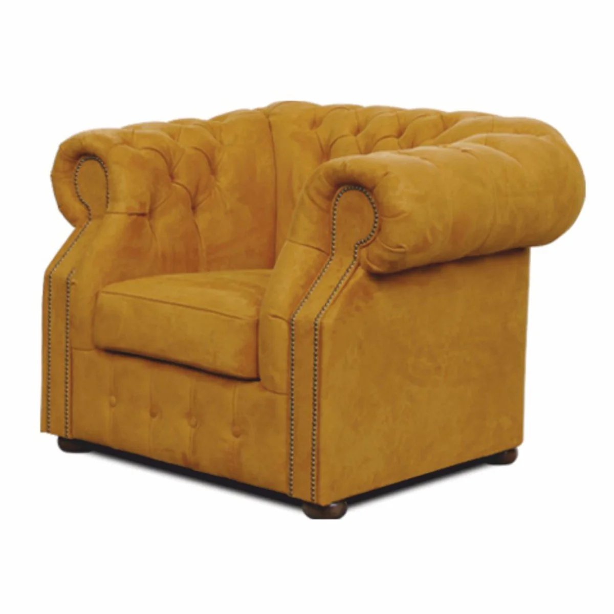 Casa Padrino Sill¨®n Chesterfield de Lujo de Terciopelo Ocre / Marr¨®n Oscuro - Muebles Chesterfield