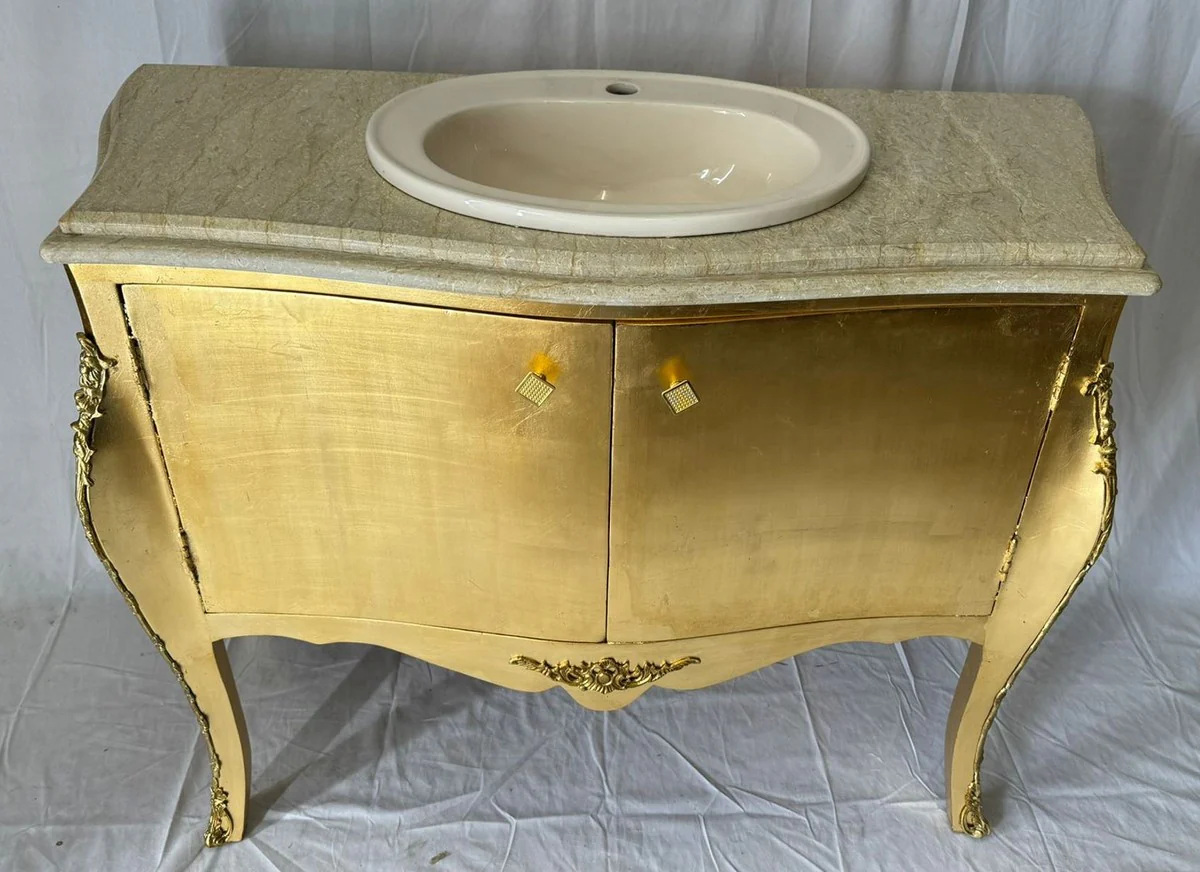 Casa Padrino armario de lavabo barroco con encimera de mármol y lavabo oro / crema - Muebles de baño barrocos