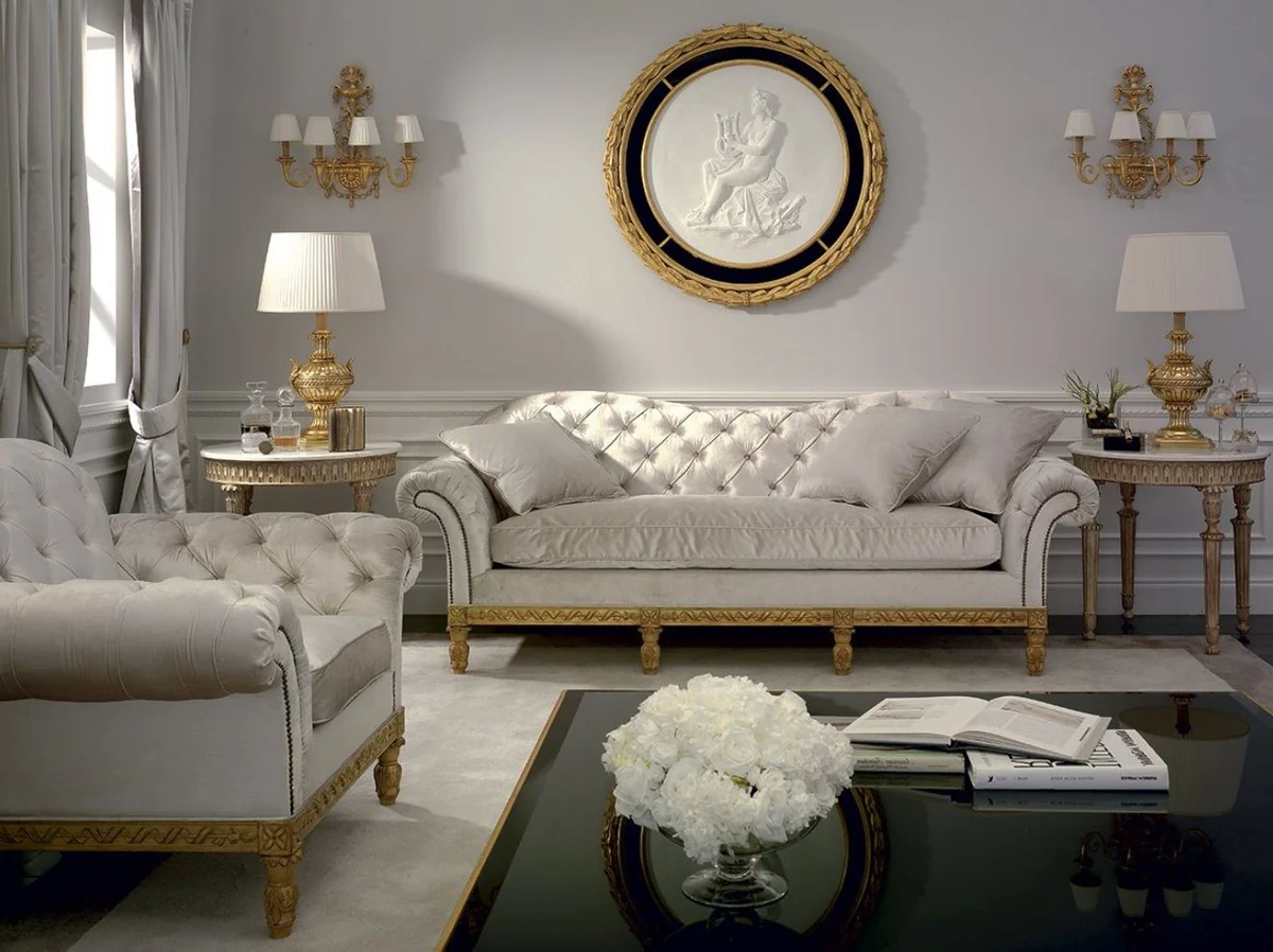 Casa Padrino lámpara de mesa barroco de lujo oro / blanco Ø 25 x A. 58 cm - Magnífica lámpara de escritorio de estilo barroco con pantalla - Calidad de lujo - Hecho en Italia