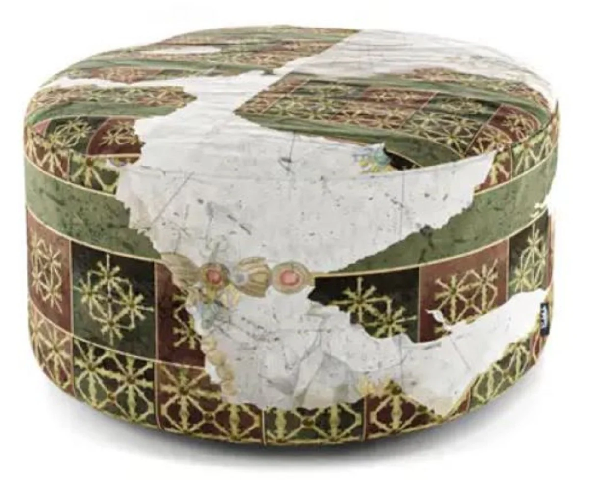 Casa Padrino Reposapi¨¦s de Lujo Verde / Multicolor ? 75 x A. 30 cm - Taburete Redondo de Terciopelo - Muebles de Sal¨®n - Muebles de Hotel - Muebles de Lujo - Int¨¦rieur de Lujo