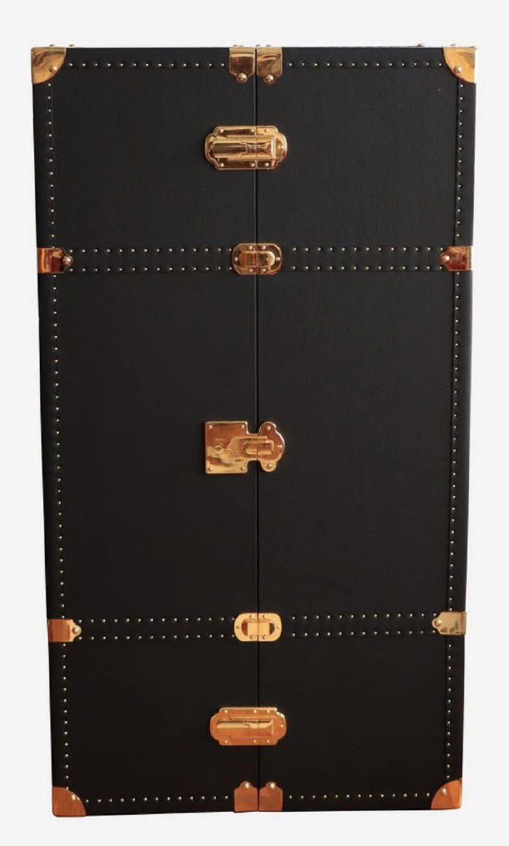 Casa Padrino armario bar maleta de cuero de lujo negro / lat¨®n A. 135 cm - Hecho en Italia