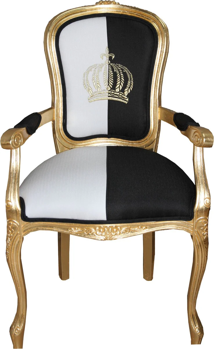Pomp??s by Casa Padrino baroque dining chair with armrests black / white / gold - Pomp??s baroque chair designed by Harald Gl??ckler