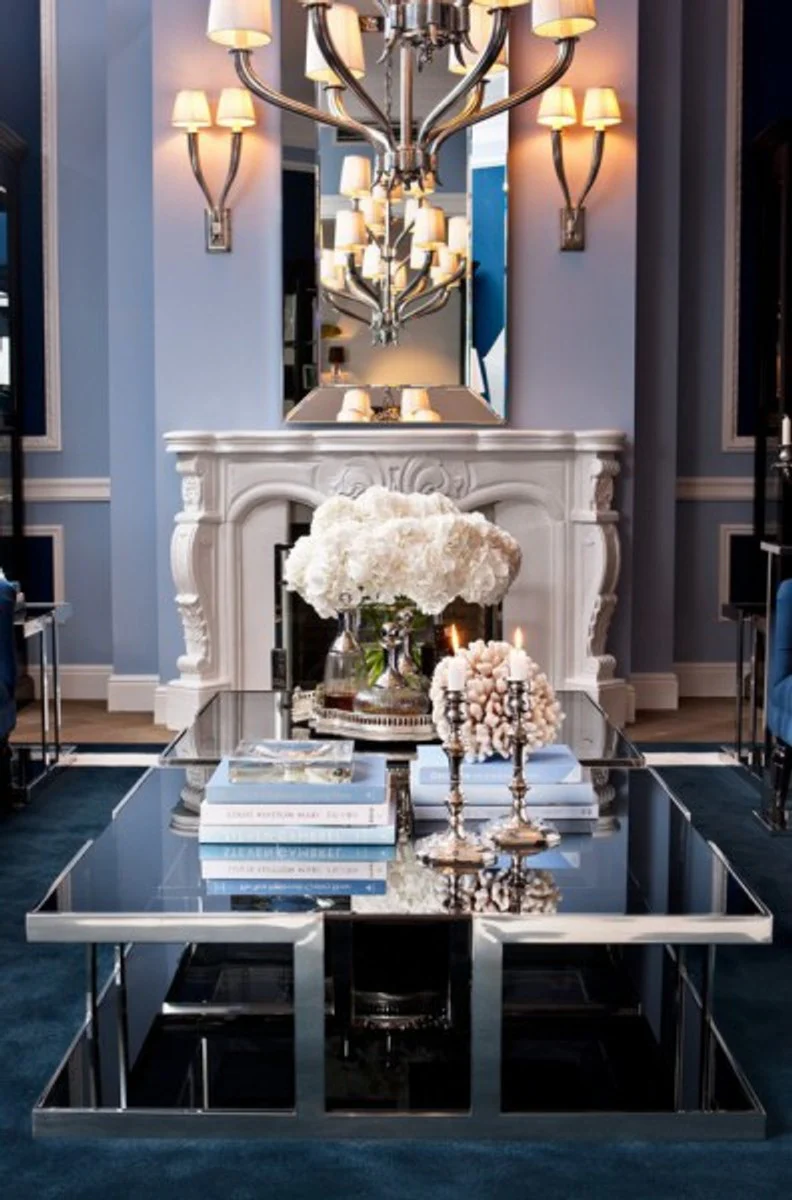 Casa Padrino luxury Art Deco designer coffee table polished stainless steel with tinted glass 100 x 100 cm - Luxury Collection