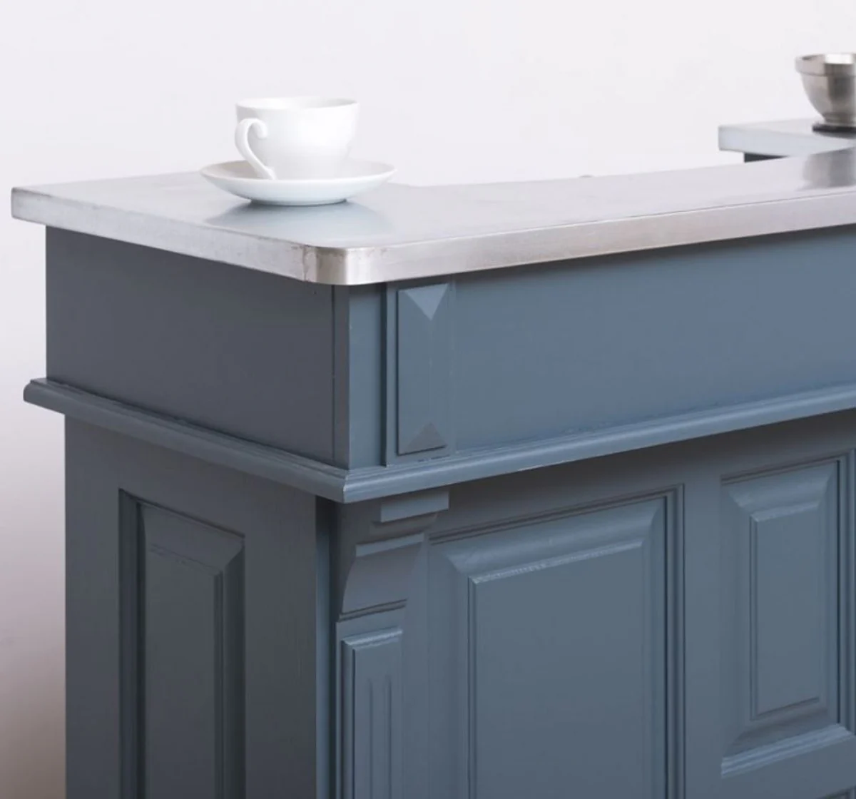 Casa Padrino barra de bar de estilo campestre azul / plata 120 x 65 x A. 107 cm - Barra de bar de madera maciza con sobre de mesa galvanizado - Muebles de bar en estilo campestre