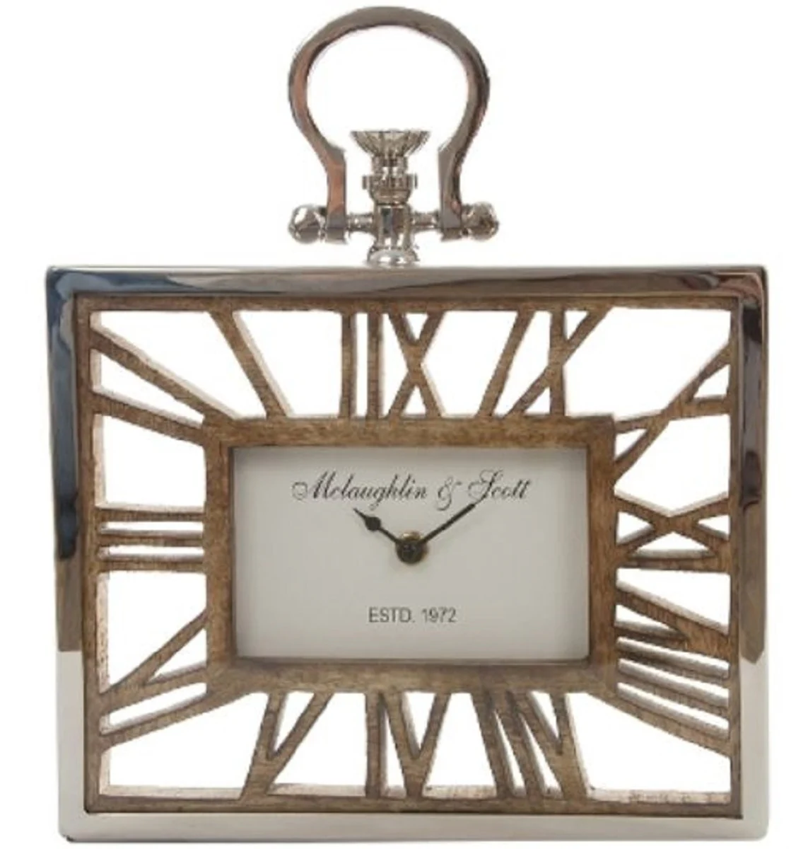 Casa Padrino reloj de mesa / reloj de pared de lujo en el diseño de un reloj de bolsillo antiguo plata natural 25 x 5 x H. 30 cm - Reloj Decorativo con una Esfera de Madera sin Tratar