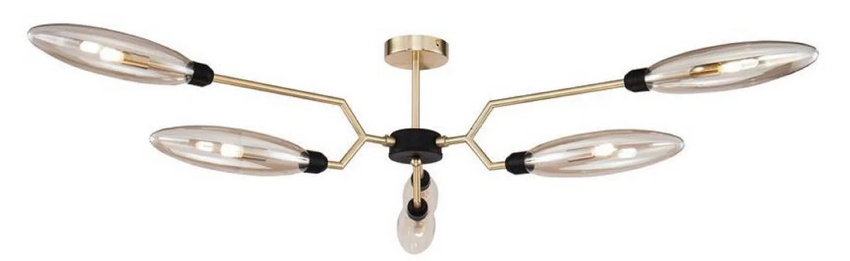 Casa Padrino lámpara de techo de lujo oro mate / negro Ø 125 x H. 35 cm - Lámpara de Techo Moderna