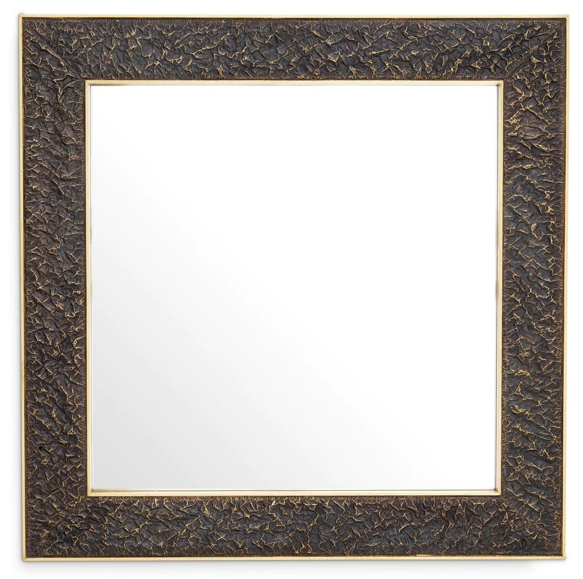 Casa Padrino espejo de pared de lujo bronce / lat¨®n antiguo 100 x 3,5 x A. 100 cm - Espejo cuadrado - Espejo de sal¨®n - Espejo de dormitorio - Espejo de armario - Muebles de lujo
