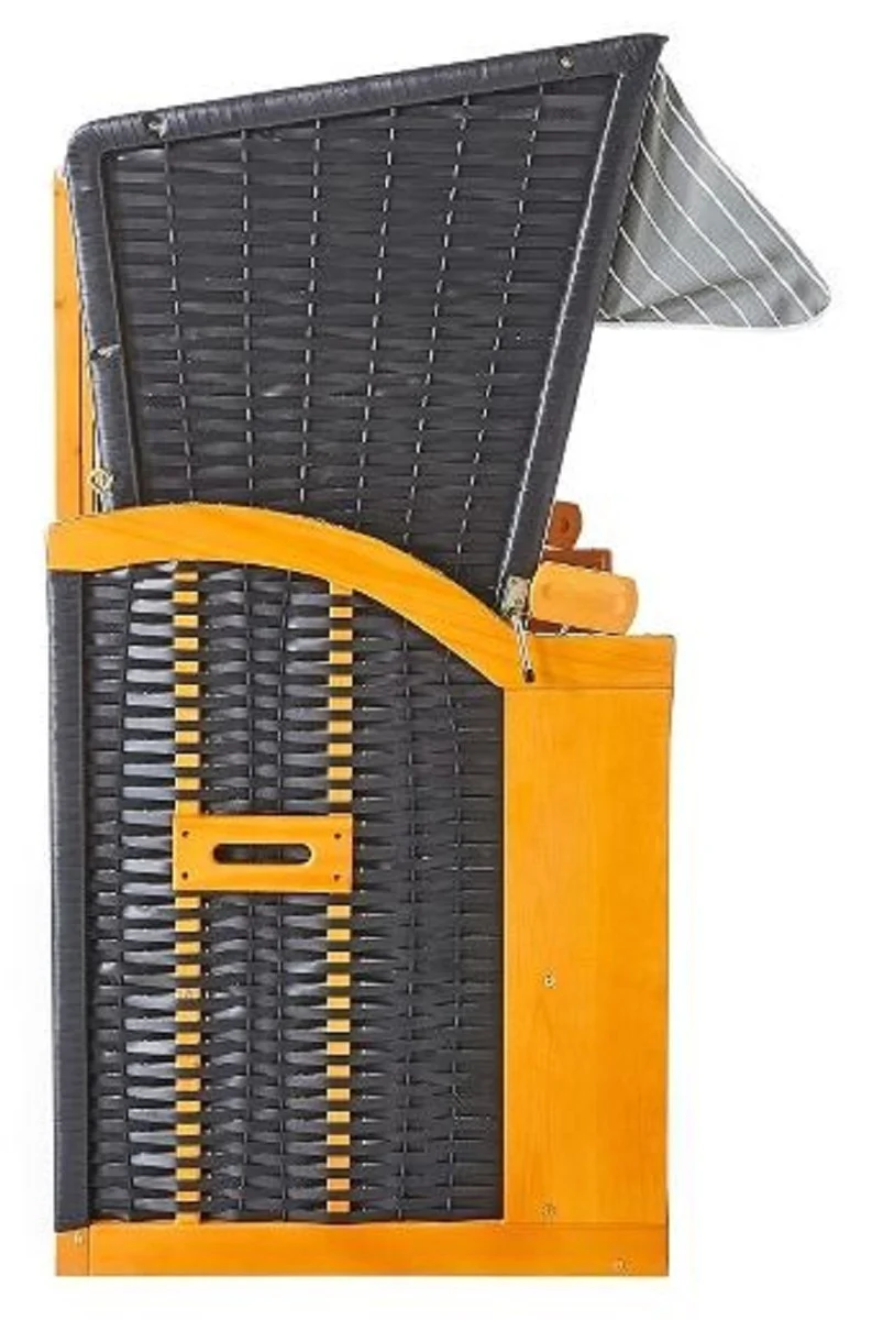 Casa Padrino silla de playa marr¨®n / negro / gris / blanco 81 x 72 x A. 160 cm - Silla de playa de madera con techo e iluminaci¨®n LED - Muebles de jard¨ªn - Muebles de piscina - Muebles de exterior