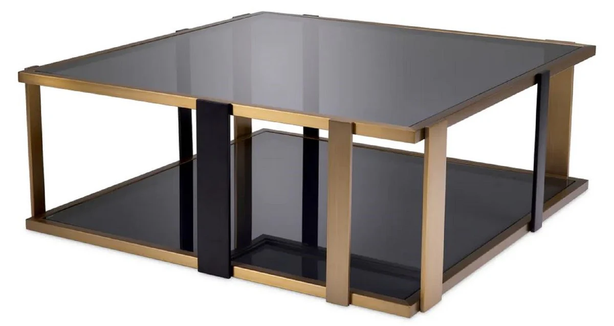 Casa Padrino mesa de centro de lujo lat¨®n / negro / gris 102,5 x 102,5 x A. 38 cm - Mesa de sal¨®n cuadrada con tapas de vidrio - Muebles de sal¨®n - Muebles de lujo - Calidad de lujo