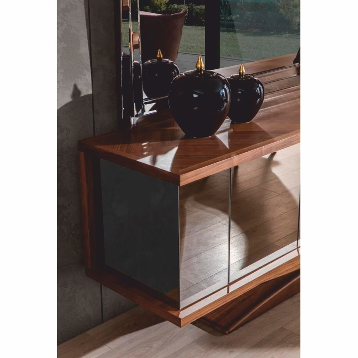 Casa Padrino aparador de lujo con espejo marrón - Armario de madera maciza con espejo con espejo de pared - Muebles de madera maciza de lujo