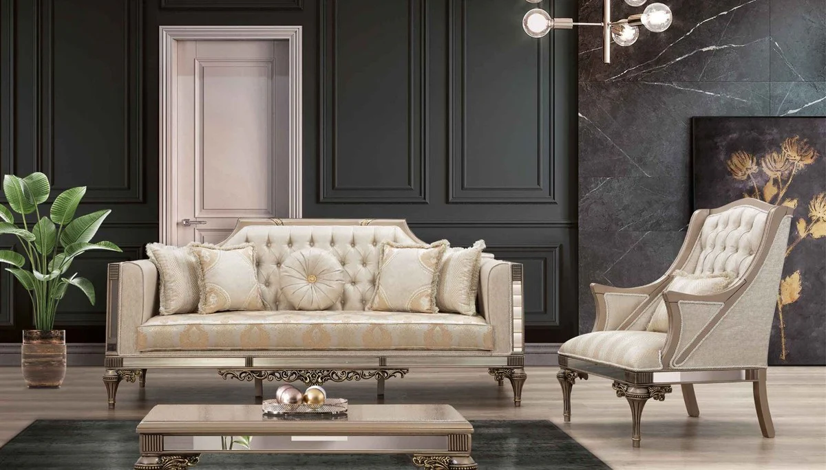 Casa Padrino mesa de centro barroco de lujo gris / negro / oro - Magn¨ªfica mesa de sal¨®n de madera maciza en estilo barroco - Muebles de sal¨®n barrocos - Noble y Magn¨ªfico