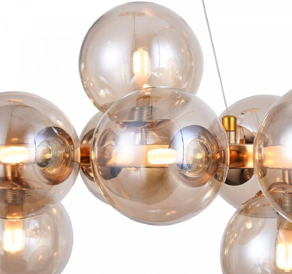 Casa Padrino lámpara colgante de diseño oro 123,5 x 23,8 x H. 22,8 cm - Lámpara de salón moderna con vidrio ámbar