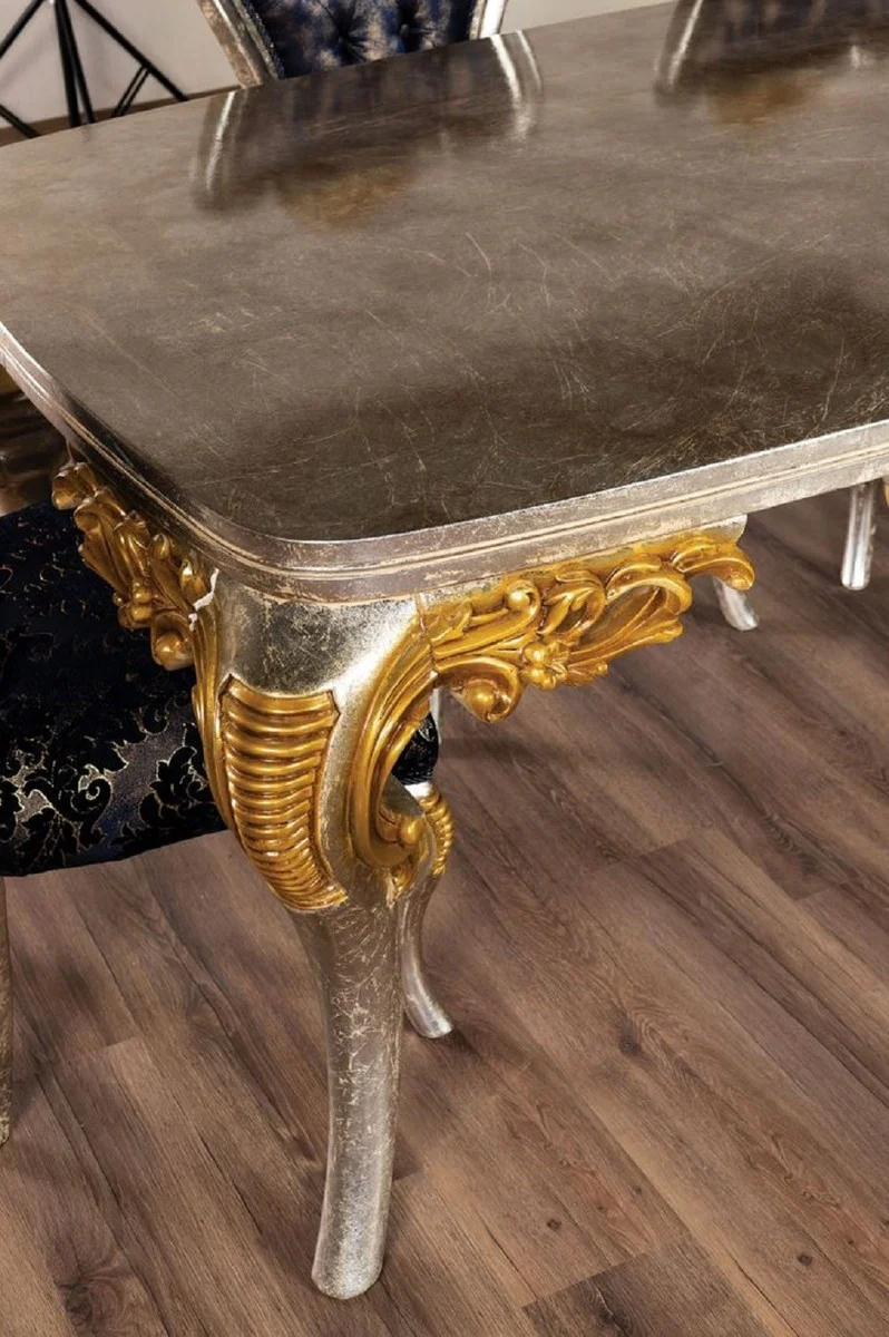 Casa Padrino mesa de comedor barroco de lujo plata / oro - Mesa de comedor de madera maciza hecha a mano en estilo barroco - Magn¨ªficos muebles de comedor barrocos