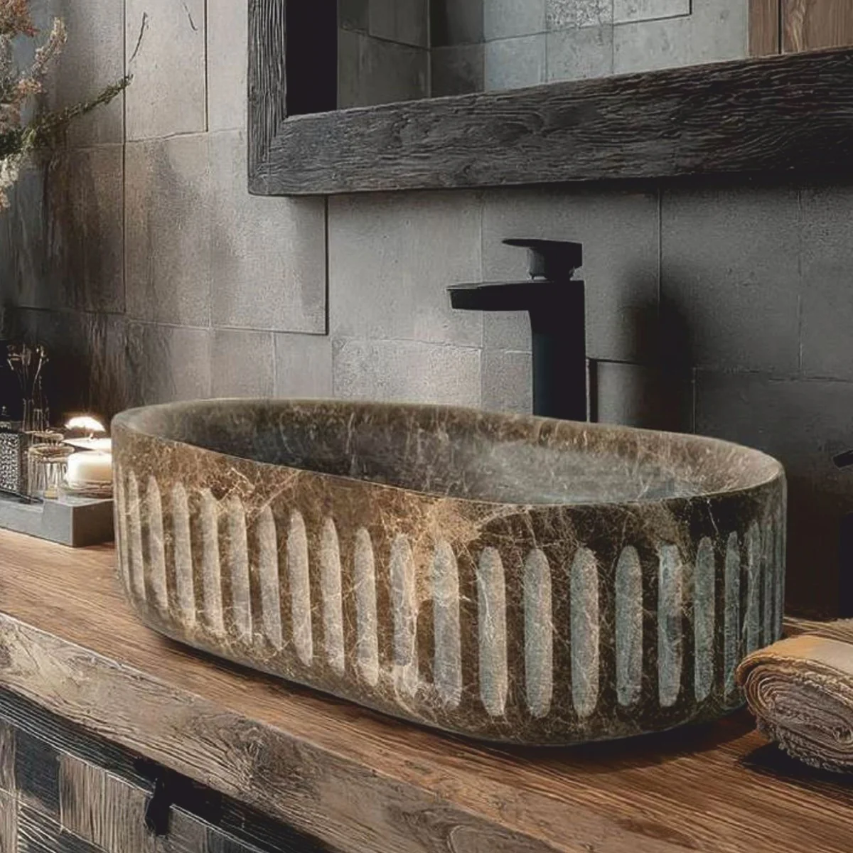 Casa Padrino lavabo de lujo de mármol marrón 58 cm - Accesorios de baño