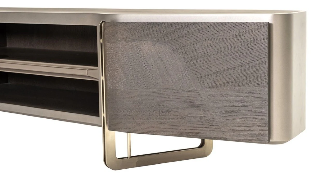 Casa Padrino gabinete de TV de lujo gris / plata 250 x 50 x A. 55 cm - Aparador de madera maciza con 2 puertas - Muebles de sal¨®n - Muebles de lujo - Interiores de lujo