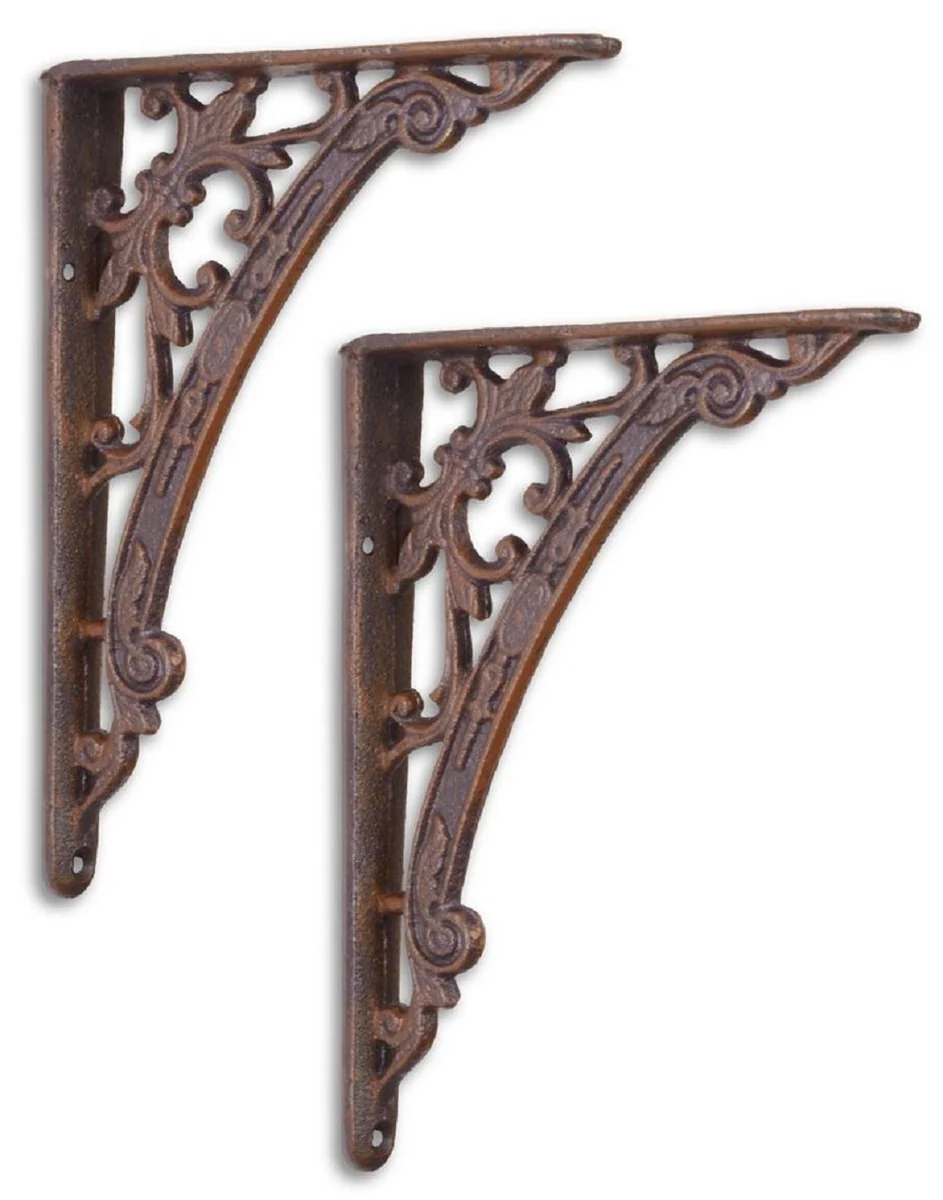 Casa Padrino Conjunto de Soporte de Pared Art Nouveau de Hierro Fundido Marrón Antiguo 14 x H. 18,6 cm - Decoración de Pared - Accesorios Deco