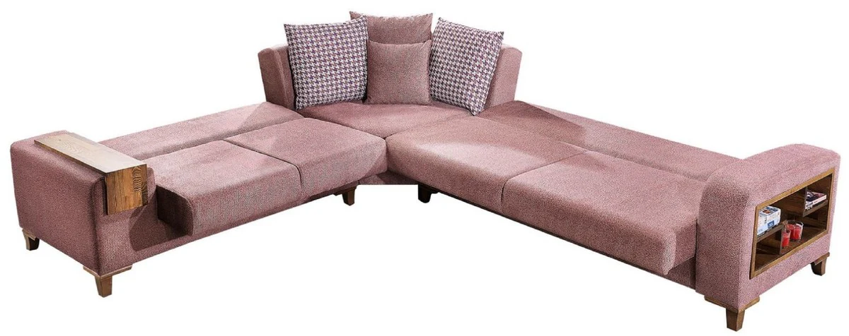 Casa Padrino sof¨¢ cama de esquina de lujo rosa / marr¨®n 330 x 270 x A. 80 cm - Sof¨¢ de esquina moderno - Sof¨¢ cama - Sof¨¢ de sala de estar - Muebles de sala de estar