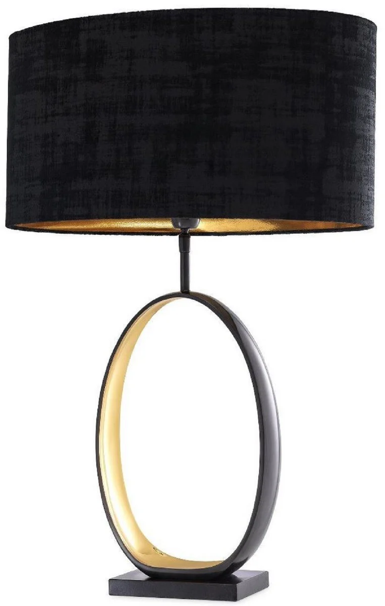 Casa Padrino lámpara de mesa de lujo gris antracita / oro / negro Ø 50,5 x A. 74 cm - Lámpara de mesa moderna con base de granito y pantalla redonda - Lámpara de salón