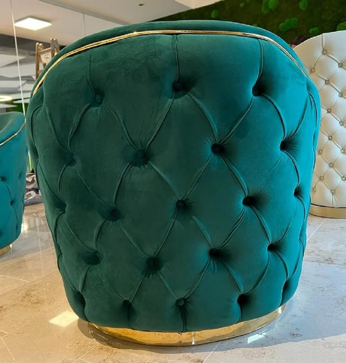 Casa Padrino sill¨®n Chesterfield de lujo verde / oro 90 x 95 x A. 75 cm - Sill¨®n de sal¨®n - Muebles Chesterfield - Muebles de lujo