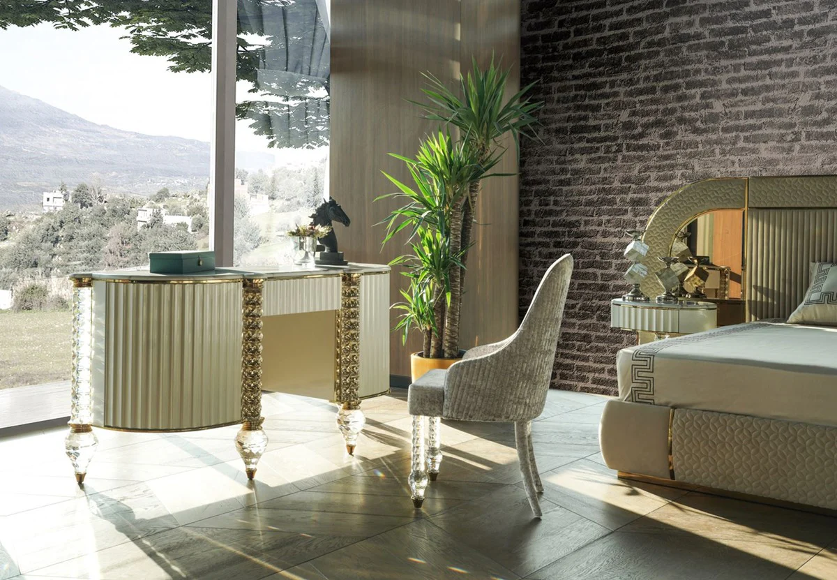 Casa Padrino tocador Art Deco de lujo blanco / oro 188 cm - Muebles de Dormitorio Art Deco de Lujo