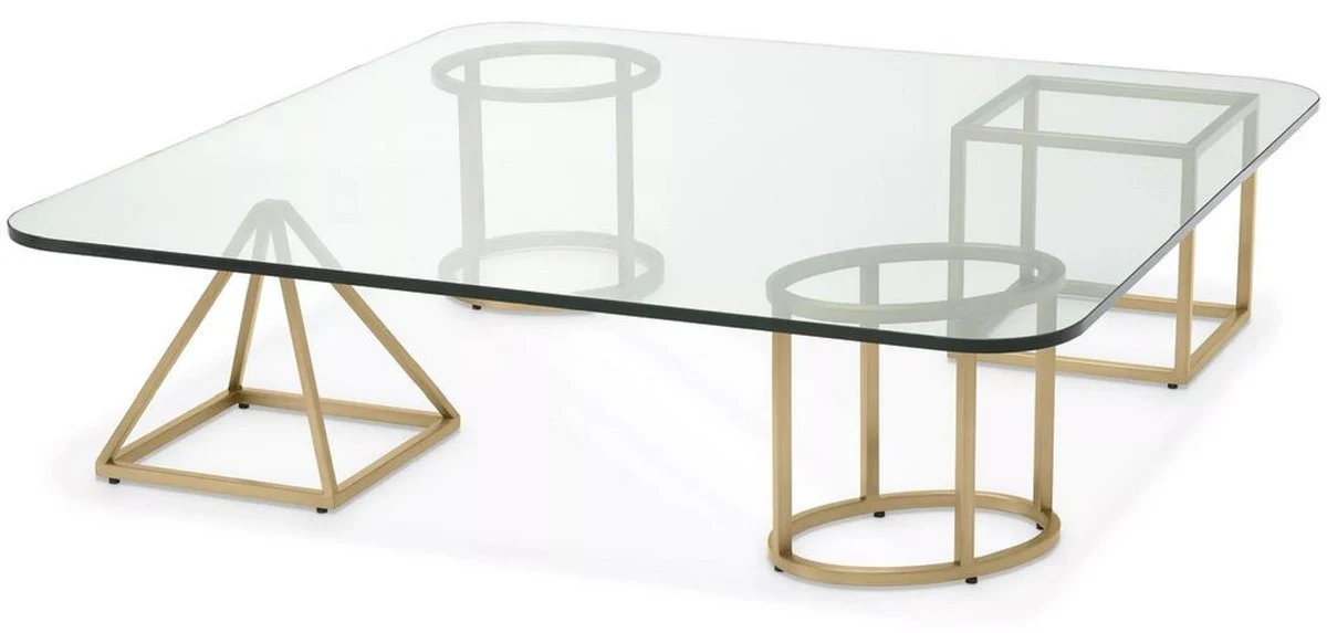 Casa Padrino mesa de centro de lat¨®n de lujo 120 x 120 x A. 30 cm - Mesa de sal¨®n cuadrada con tapa de vidrio - Muebles de sal¨®n - Muebles de lujo - Interiores de sal¨®n - Interiores de lujo