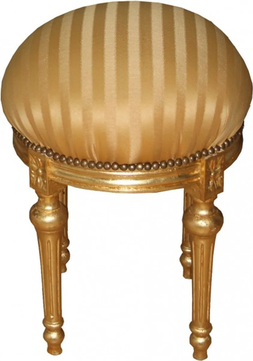 Casa Padrino barroco Stool - Taburete redondo rayas crema de oro / oro - taburetes muebles barrocos