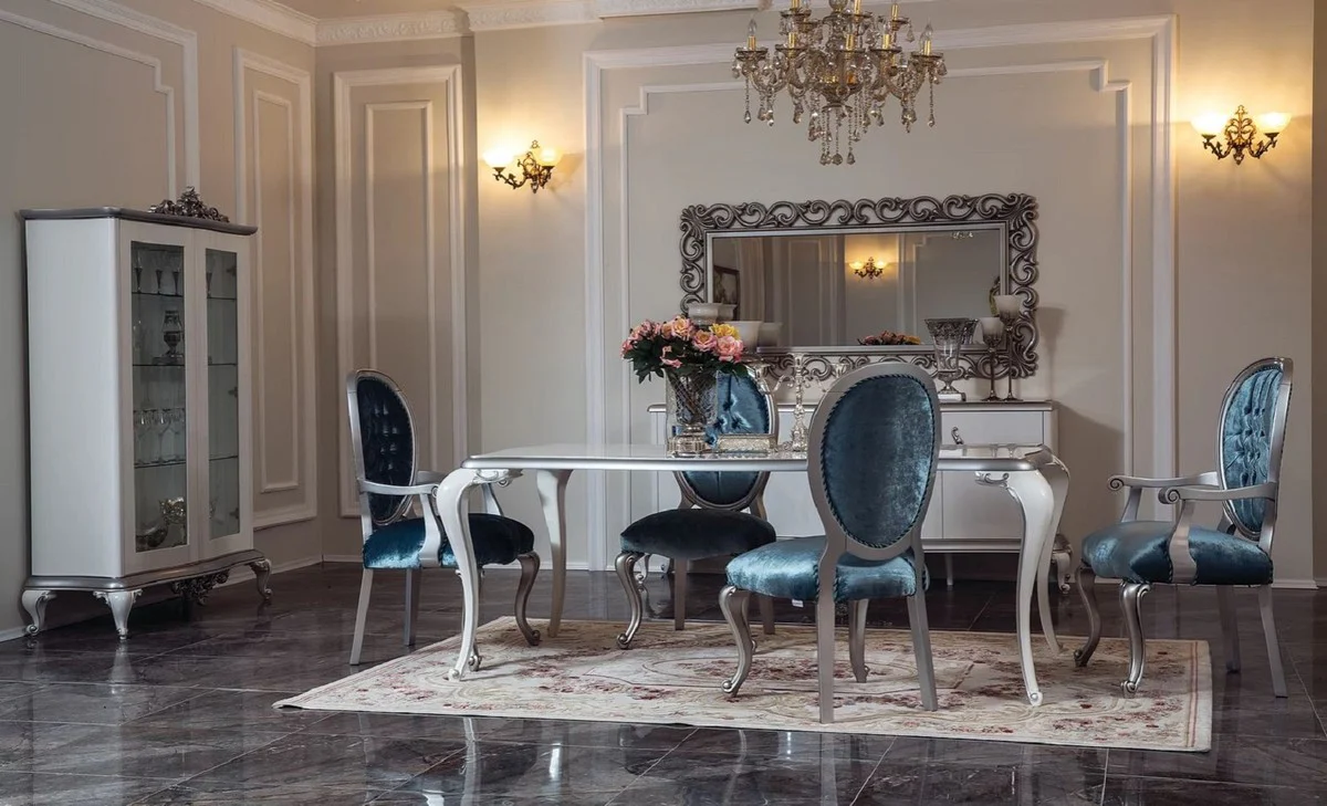 Casa Padrino aparador barroco de lujo blanco / plata 207 x 54 x A. 90 cm - Armario noble de madera maciza con 4 puertas - Muebles de estilo barroco