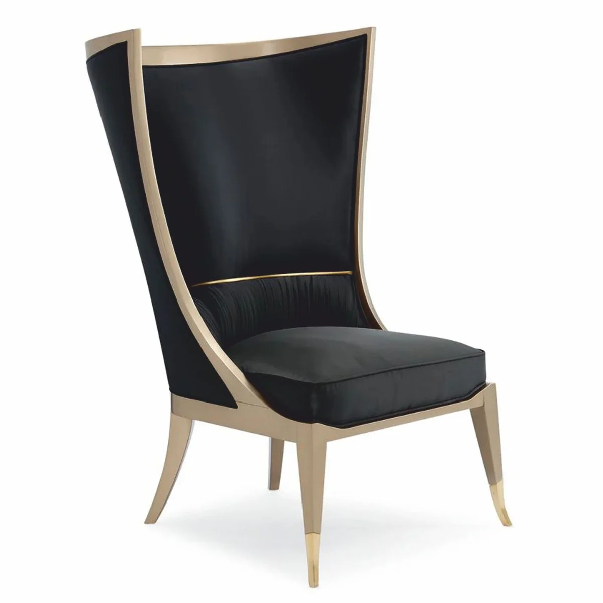 Casa Padrino sill¨®n orejero Art Deco de lujo negro / beige / oro A. 123 cm - Muebles de hotel