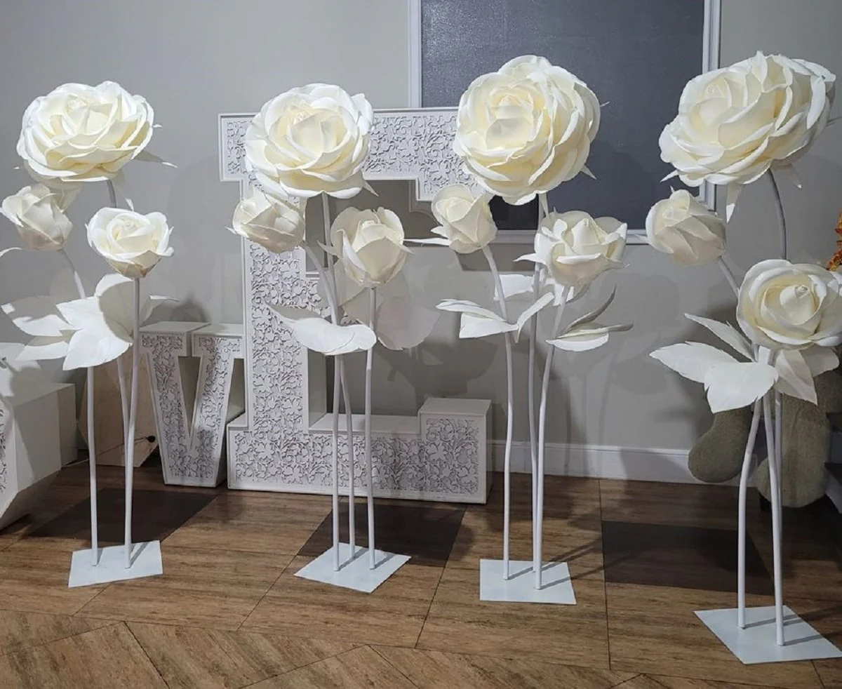 Casa Padrino conjunto de 6 rosas decorativas XXL de lujo blanco / crema Ø 55 x A. 180 cm - Accesorios decorativos para bodas