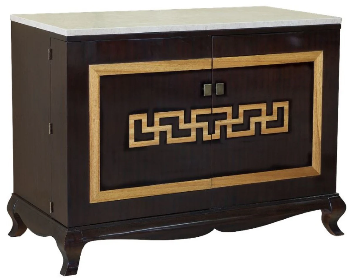 Casa Padrino armario de licor barroco de lujo negro / natural / crema 110 x 55 x A. 87 cm - Armario bar de madera maciza con encimera de m¨¢rmol - Mueble bar de estilo barroco