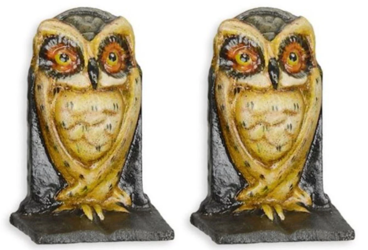 Casa Padrino Conjunto de Sujetalibros Hierro Fundido Búho Multicolor 7,7 x 5 x A. 11,3 cm - Accesorios de Decoración Salón y Escritorio