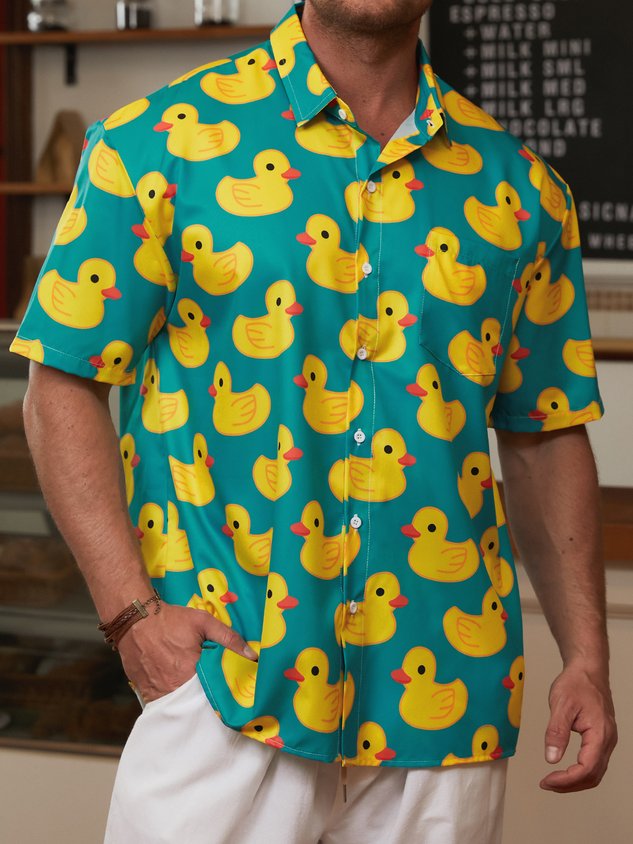 Ducks Chest Pocket Short Sleeve Hawaiian Shirt