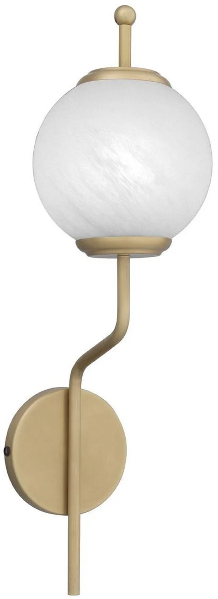 Casa Padrino lámpara de pared de lujo latón antiguo / blanco Ø 19 x A. 66 cm - Lámpara de pared con pantalla de vidrio redonda - Luces de Lujo