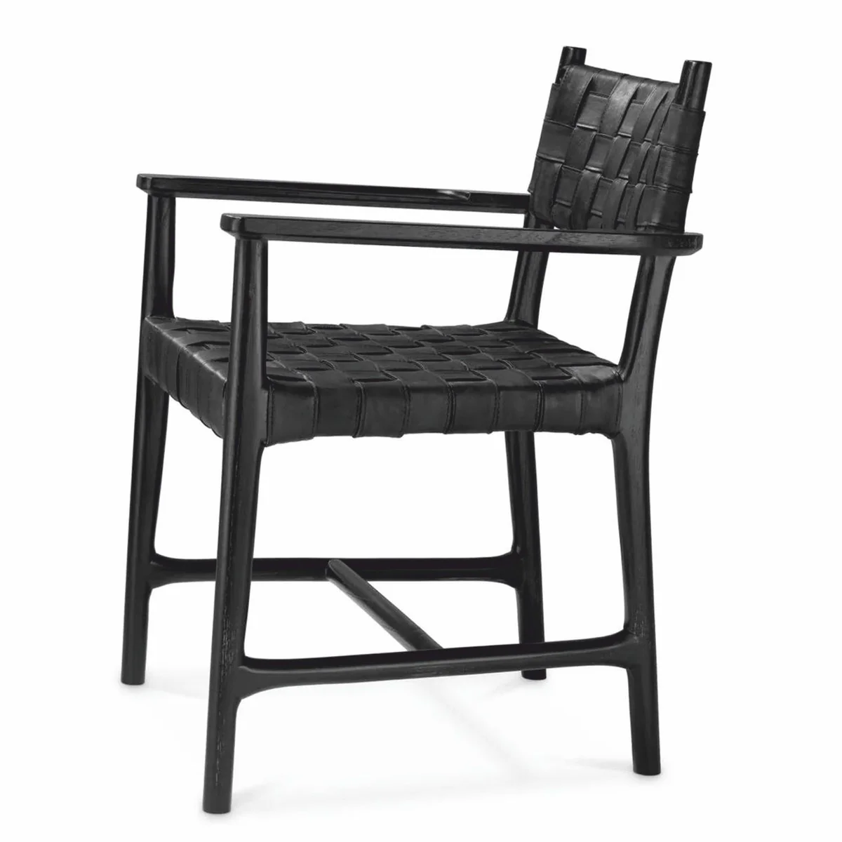 Casa Padrino silla de comedor de lujo con reposabrazos de cuero negro A. 85 cm - Muebles de lujo