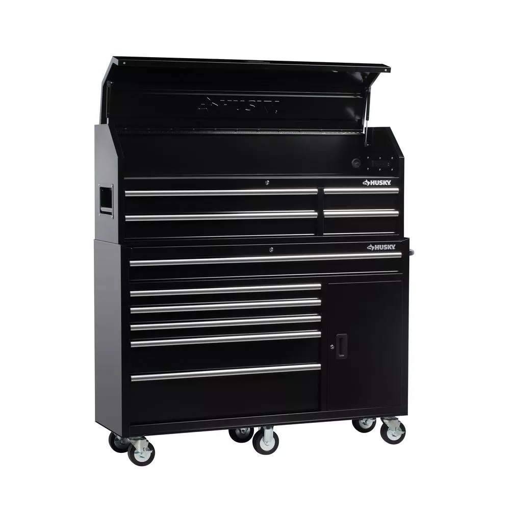 61 IN. W 10-DRAWER 1-DOOR COMBINATION TOOL CHEST AND ROLLING CABINET SET IN GLOSS BLACK