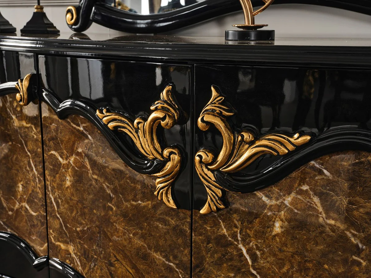 Casa Padrino conjunto de muebles barrocos de lujo aparador con espejo marrón / negro / oro - Magnífico mueble de madera maciza con 4 puertas y elegante espejo de pared - Muebles de estilo barroco