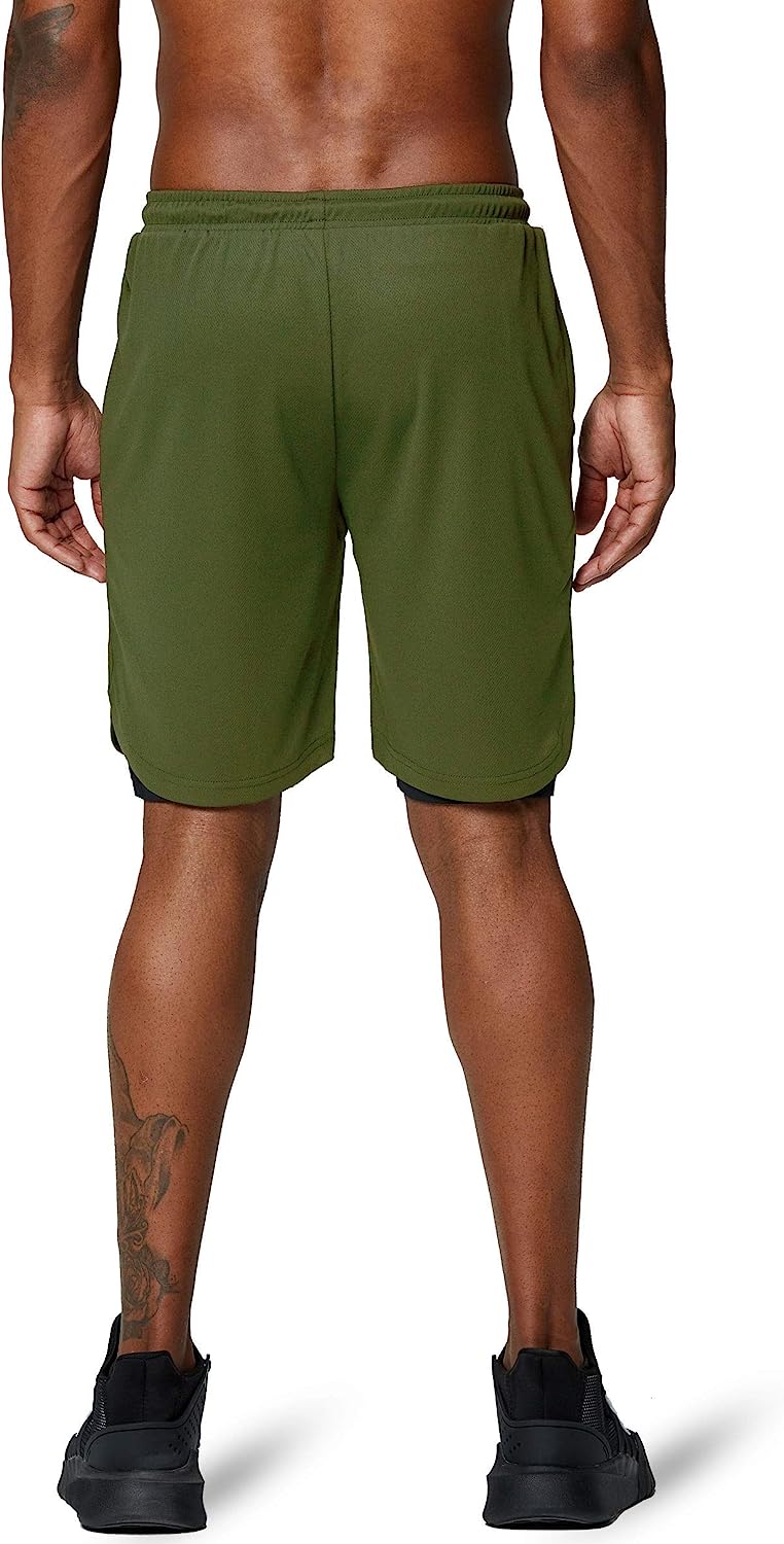 Men's 2 in 1 Running Shorts Gym Workout Quick Dry Mens Shorts with Phone Pocket