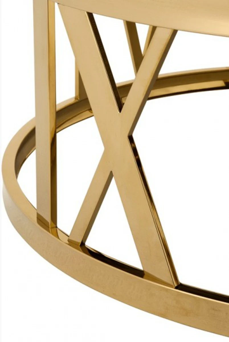 Casa Padrino luxury Art Deco coffee table round gold with marble top - Luxury Collection