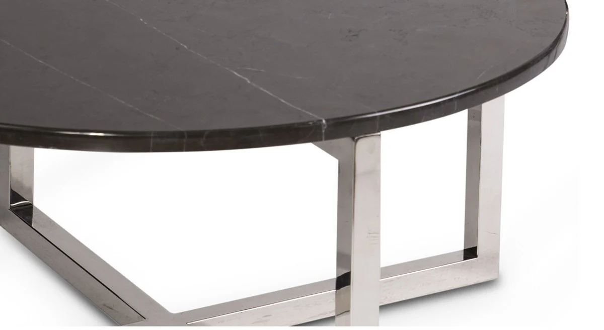 Casa Padrino mesa de centro de lujo gris grafito / plata ? 80 x A. 40 cm - Mesa de sal¨®n redonda moderna con tapa de m¨¢rmol - Muebles de Sal¨®n