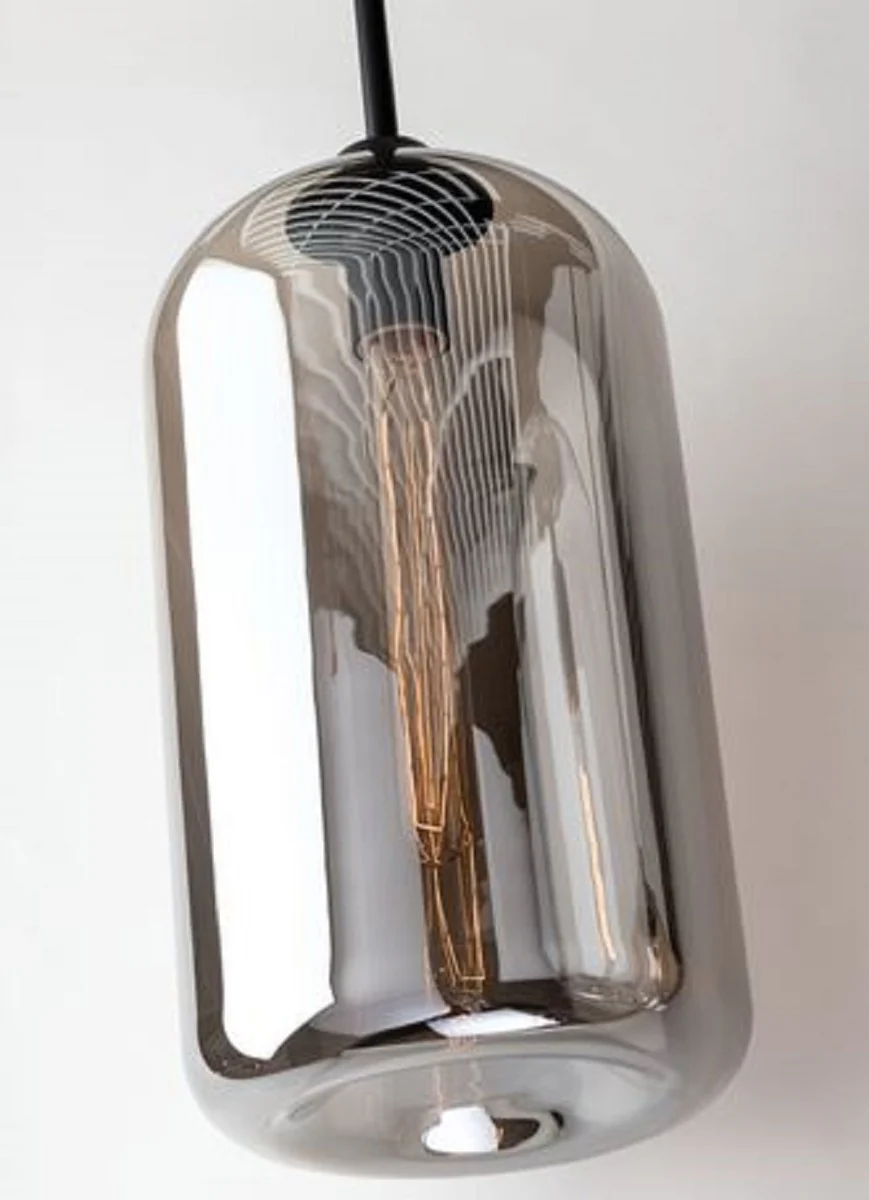 Casa Padrino lámpara colgante de lujo negro Ø 20,3 x H. 40 cm - Lámpara Colgante con Pantalla de Vidrio Redonda