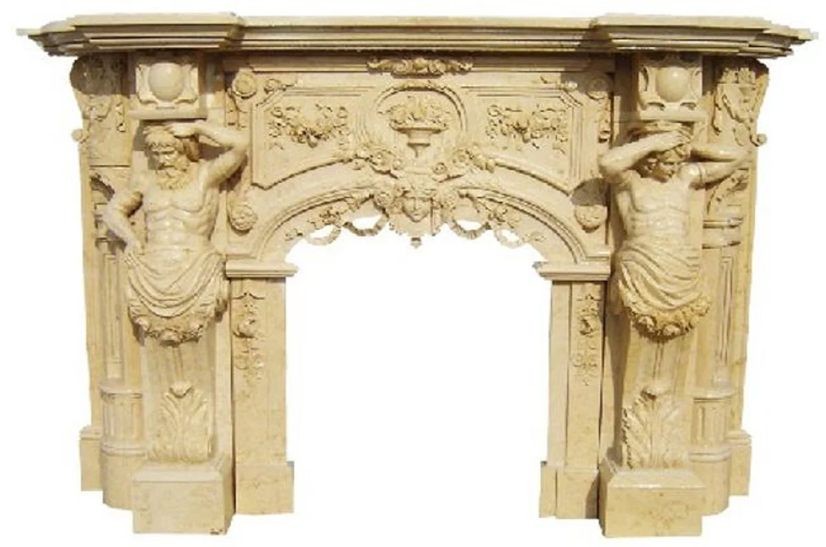 Casa Padrino marco de chimenea barroco de lujo beige 255 x 55 x A. 170 cm - Marco de chimenea hecho a mano de m¨¢rmol de alta calidad - Magn¨ªficos muebles barrocos