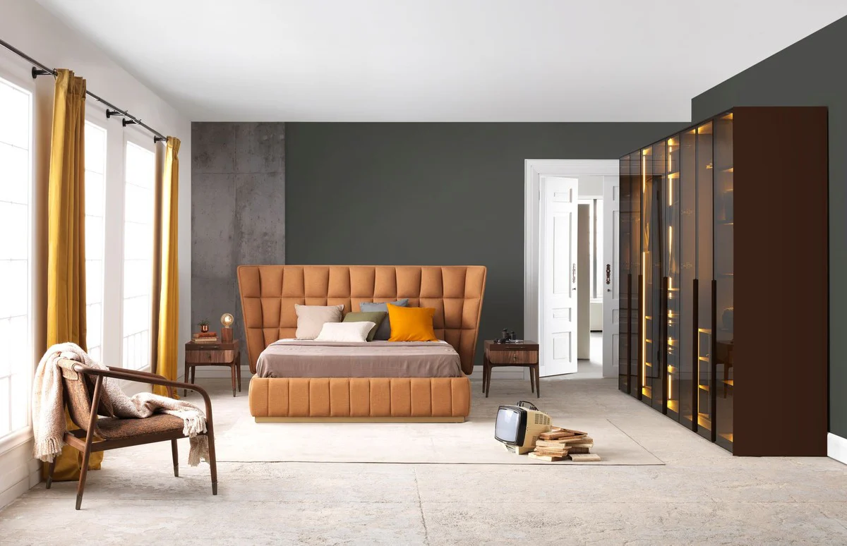 Casa Padrino mesita de noche de lujo marr¨®n / marr¨®n oscuro 49 x 54 x A. 51 cm - Mesita de noche de madera maciza con 2 cajones - Muebles de dormitorio - Muebles de hotel - Muebles de lujo