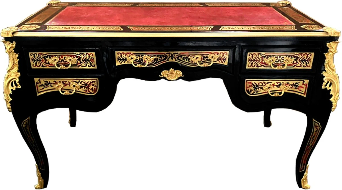 Secretaria Boulle barroca Casa Padrino en estilo franc¨¦s negro / dorado 140 cm - Escritorio de estilo antiguo hecho a mano con caj¨®n - Mobiliario de oficina barroco